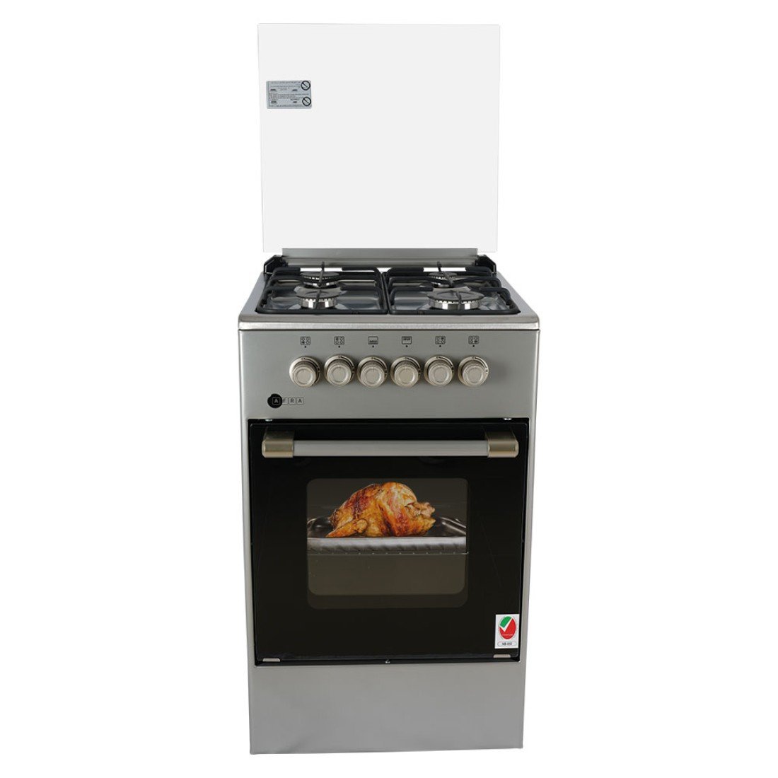 AFRA Free Standing Cooking Range 50x50 – 4 Burners, Stainless Steel, Compact, AF-5050CRGS