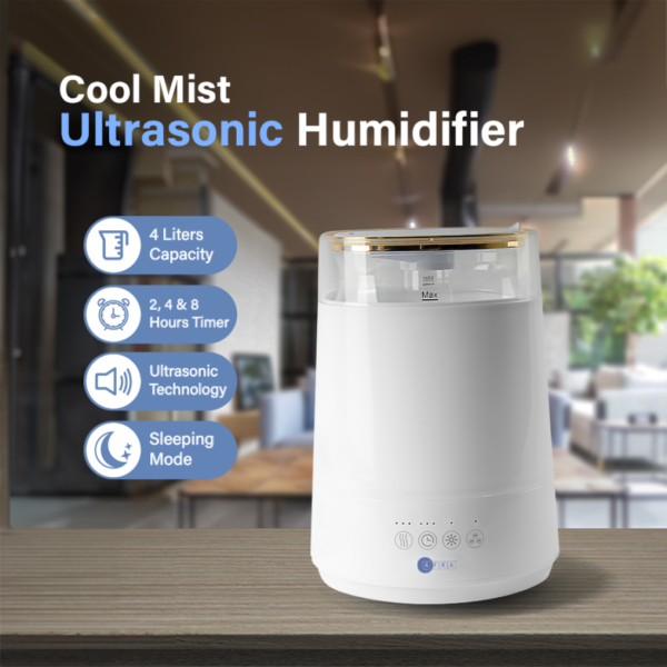 AFRA Ultrasonic Humidifier | 4L Large Capacity | 3 Timer Settings | Ambient Light | AF-801UH - Image 2