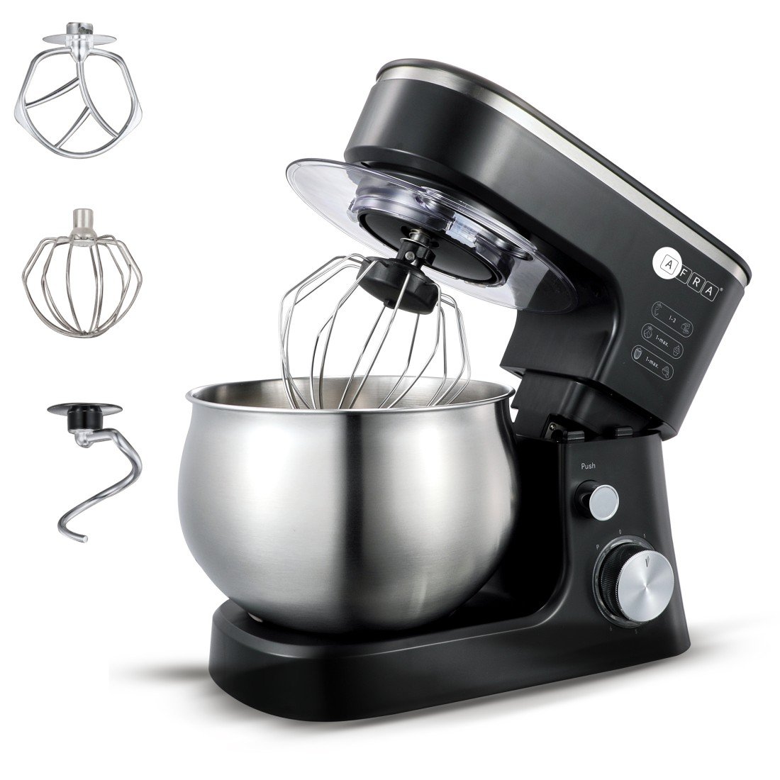 AFRA Stand Mixer 1200W – 5L Bowl, 6 Speeds, Metal Gears, AF-1200SMBK