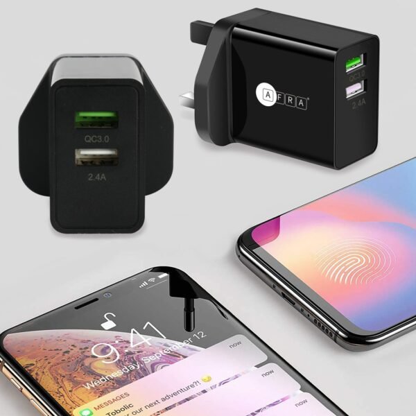 AFRA USB Wall Charger AF-0018AUSB – 18W, 2.4A Dual USB-A Ports, Fast Charging, Compact & Safe - Image 3