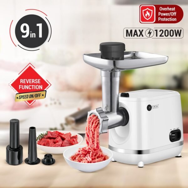 AFRA 1200W Meat Grinder – 3 Cutting Discs, SS Blade, Sausage & Kibbeh Kit – AF-1200MGWT - Image 6