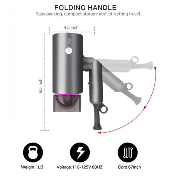AFRA Hair Dryer 1400W – Ionic, Cool Shot, Foldable, DC Motor, Concentrator – AF-1400HDPG - Image 7