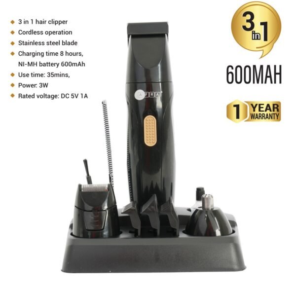 AFRA Personal 3 In 1 Hair Clipper Grooming Kit AF-0003HTBK – LED Display & 35 Min Runtime - Image 2