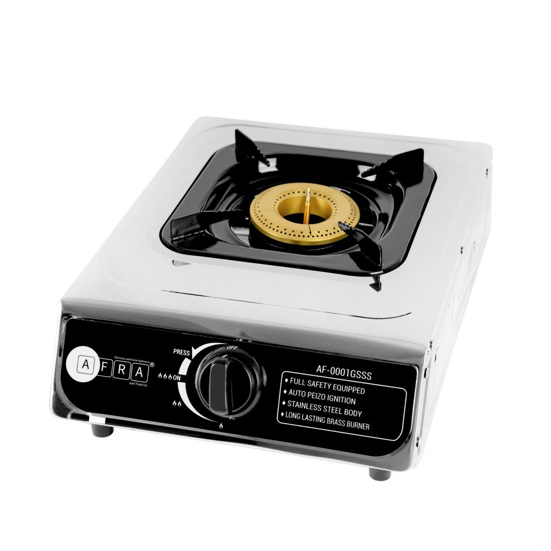 AFRA Single Burner Gas Stove, Cast Iron Burner, Compact Stainless Steel Design – AF-0001GSSS - Image 3