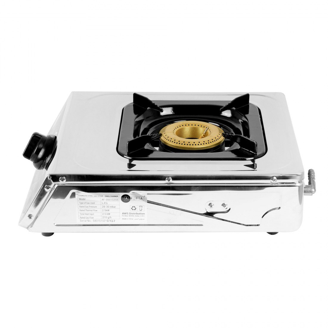 AFRA Single Burner Gas Stove, Cast Iron Burner, Compact Stainless Steel Design – AF-0001GSSS - Image 2