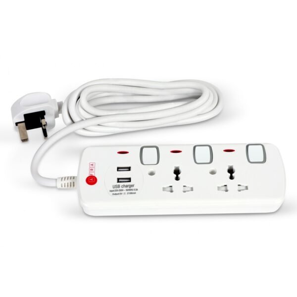 AFRA Extension Cord AF-003EXGY-USB – 2-Way, 2 USB Ports, 3M Cable, 250V, Shock-Proof, 2-Year Warranty - Image 2