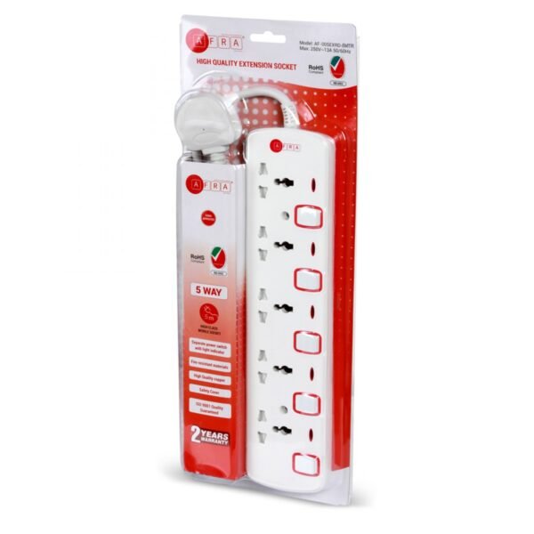 AFRA Extension Cord AF-005EXRD-5MT – 5m, 5-Way Universal Sockets, Shockproof, 250V, Easy Storage - Image 5
