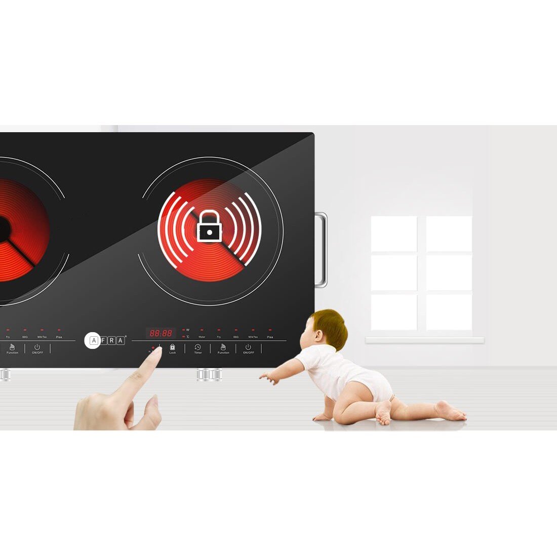 AFRA 3000W Double Infrared Cooktop – 4 LED Displays, Child Lock, Crystal Plate – AF-3000ICBK - Image 6