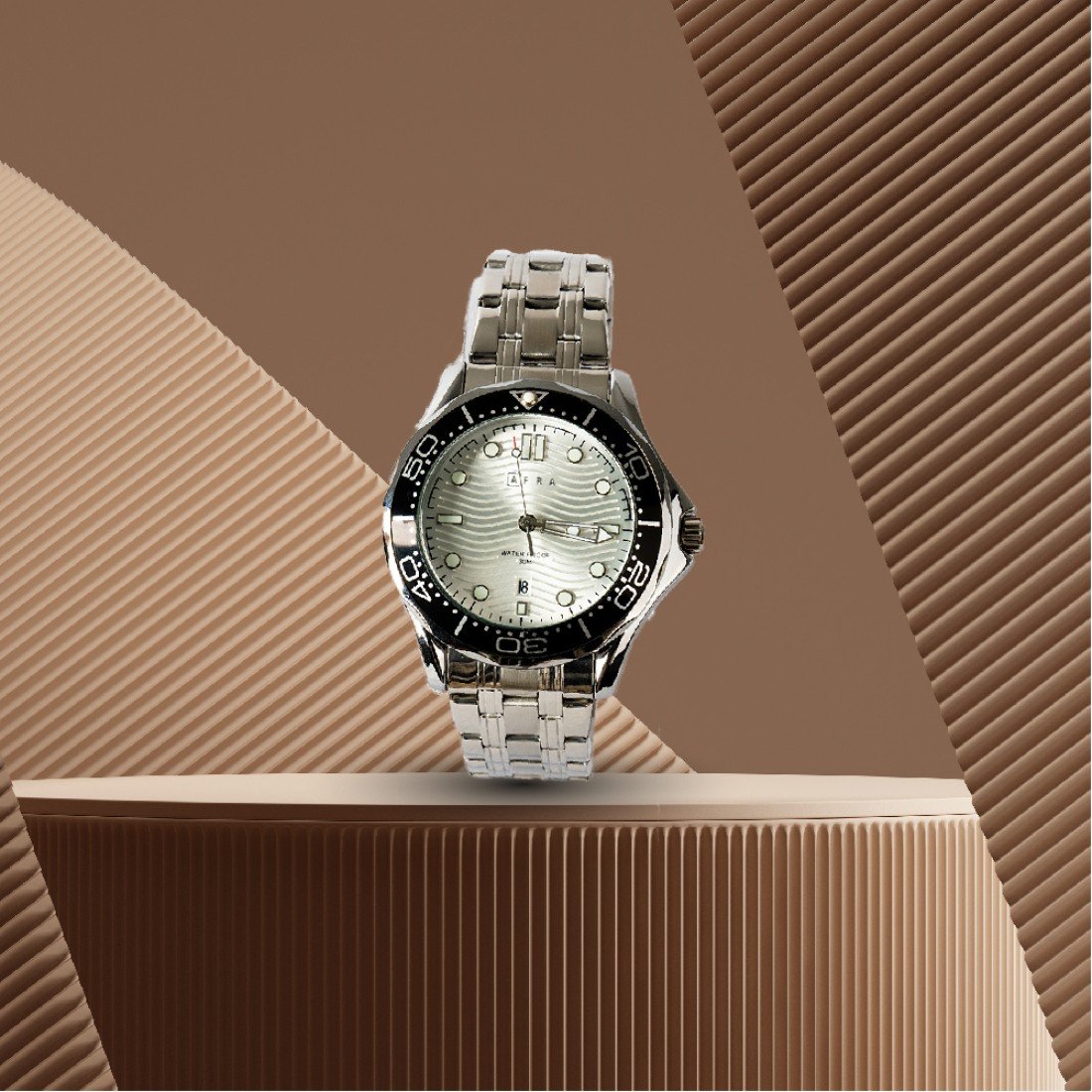 AFRA Navigator Gents Watch | Silver Case | White Dial | Silver Bracelet | Model AF11702 - Image 2