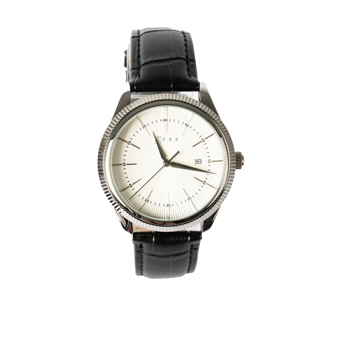 AFRA Elemental Gents Watch | Silver Case | White Dial | Black Leather Strap | AF11803