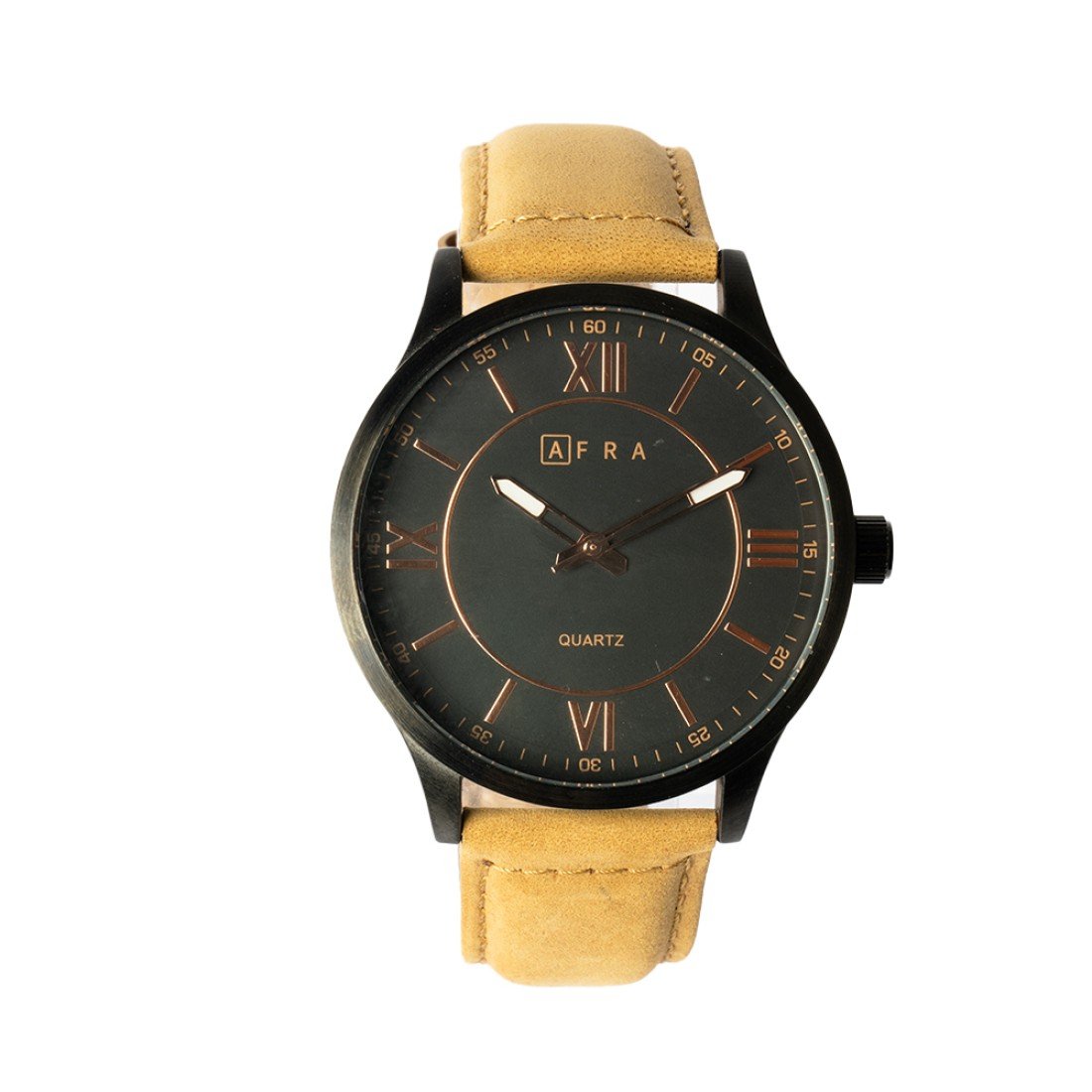 AFRA Retronic Gents Watch | Black Case | Black Dial | Light Brown Leather Strap | AF11902