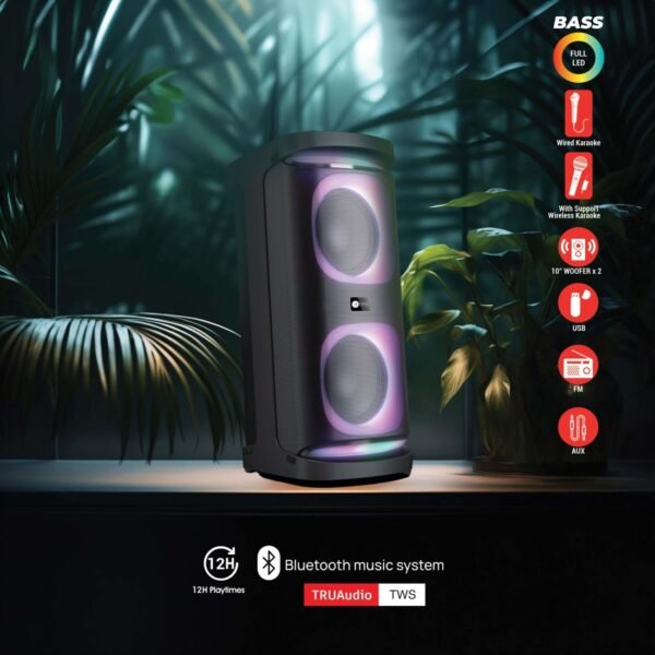 AFRA Party Speaker | 120W Output | LED Lights | Karaoke Mic | 7000mAh Battery | AF-120PSBK - Image 3