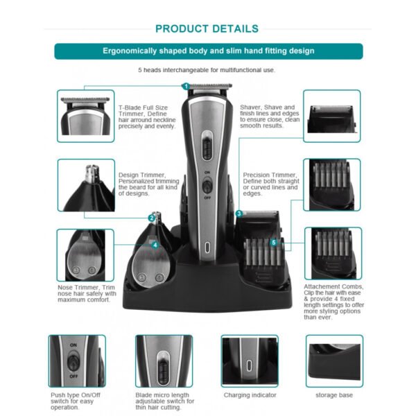 AFRA Hair Trimmer 5-in-1 Set – Rechargeable Grooming Kit with Shaver & Nose Trimmer – AF-1600HTSB - Image 3