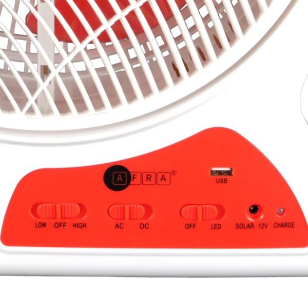 AFRA 12-Inch Rechargeable Fan, 6V 4.5Ah, LED Light, USB Ports, Low Noise – AF-1010USBF, 2-Year Warranty - Image 5
