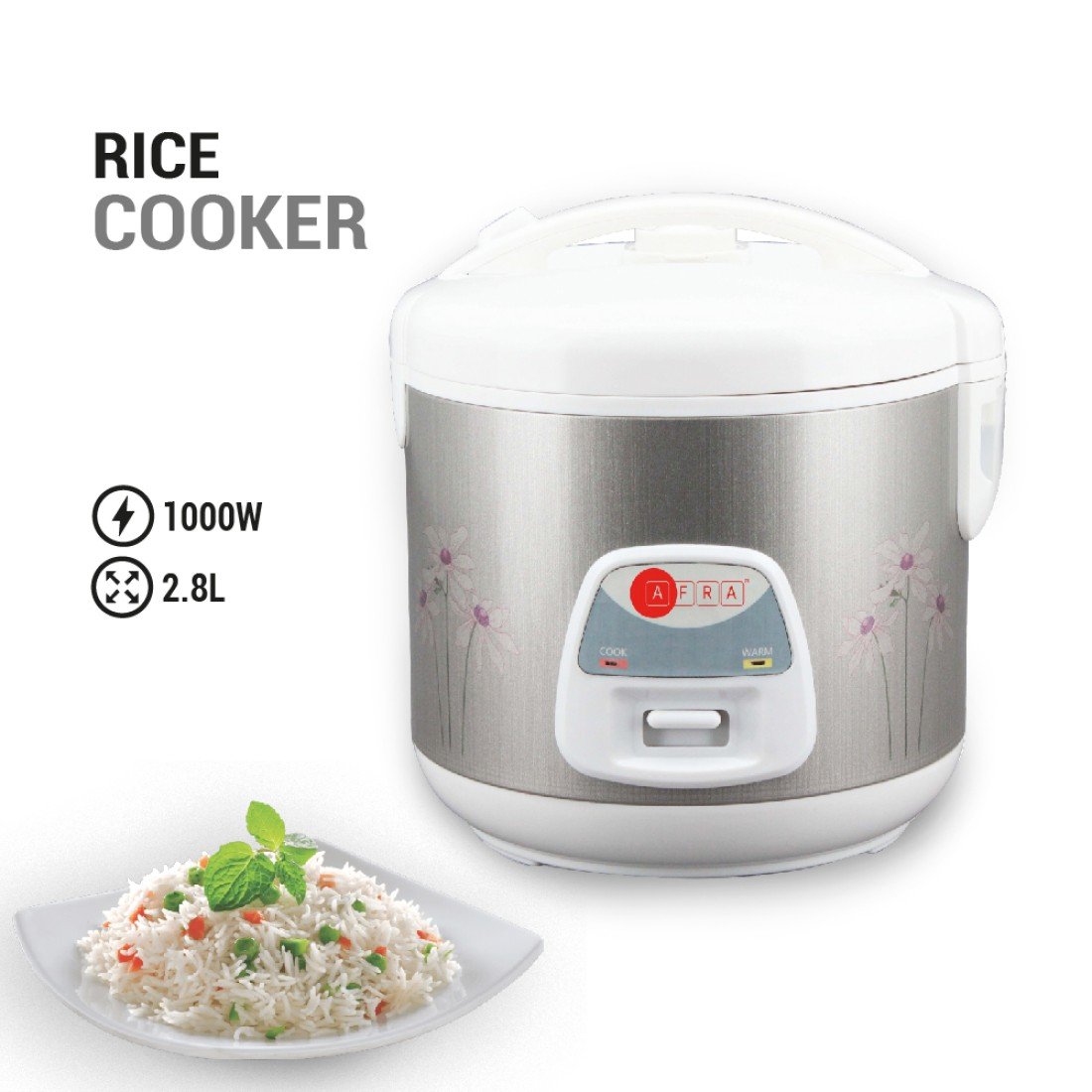 AFRA Rice Cooker 2.8L – 1000W, Keep-Warm Function, High Temp Protection – AF-2810RCMT - Image 6