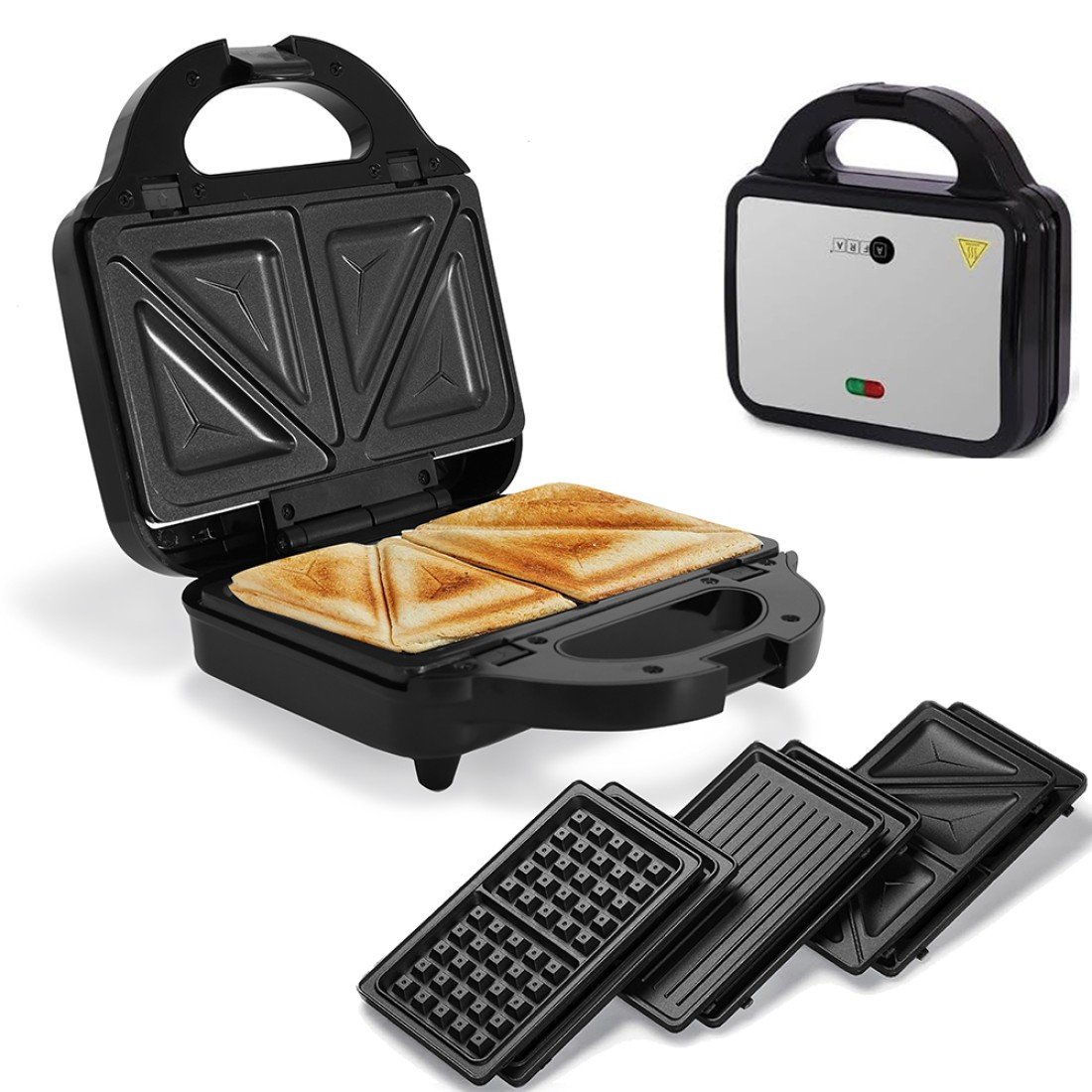 AFRA 3-in-1 750W Sandwich Maker – Detachable Non-Stick Plates: Grill, Waffle, Sandwich – AF-8023SMSS