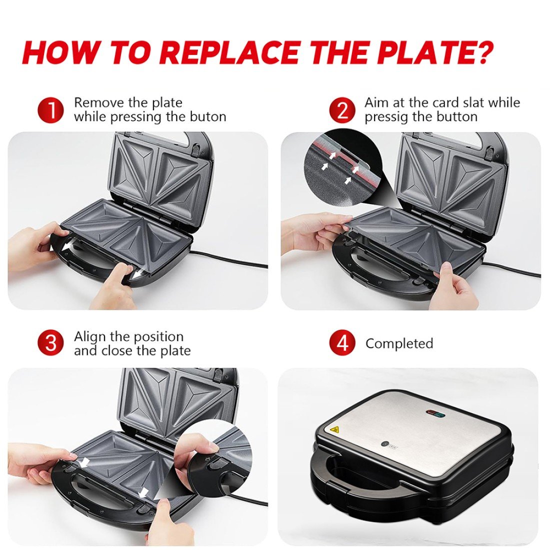 AFRA 3-in-1 750W Sandwich Maker – Detachable Non-Stick Plates: Grill, Waffle, Sandwich – AF-8023SMSS - Image 3