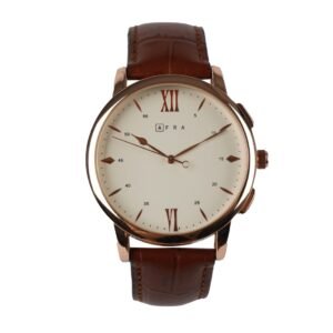 AFRA Dazzler Gents Watch | Rose Gold Case | White Dial | Brown Leather Strap | AF10302
