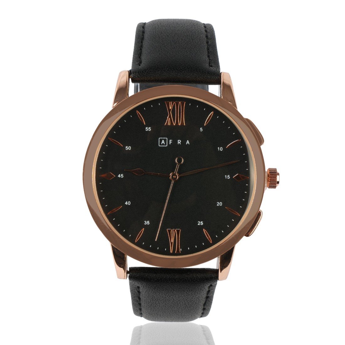 AFRA Dazzler Gents Watch | Rose Gold Case | Black Dial | Black Leather Strap | AF10303