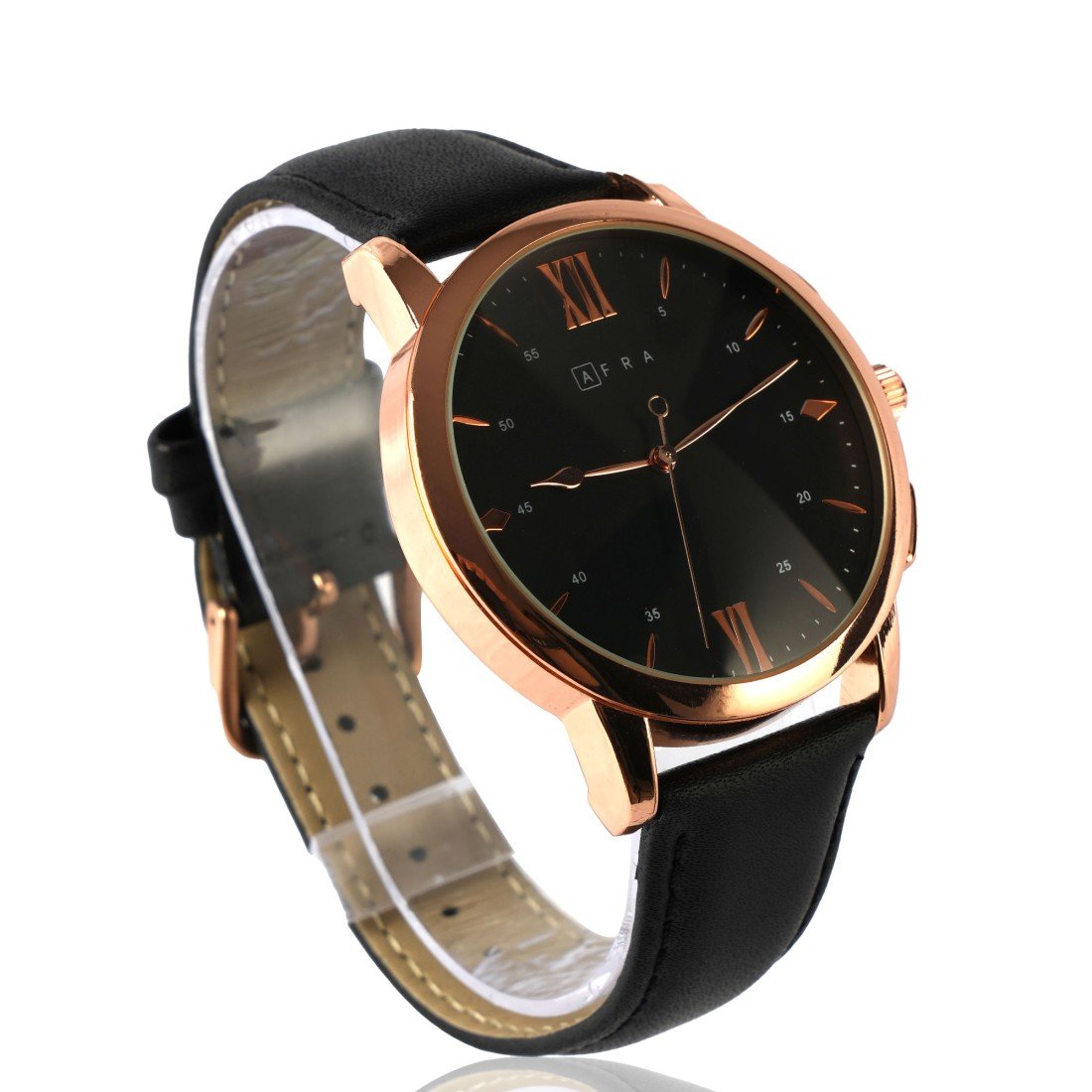 AFRA Dazzler Gents Watch | Rose Gold Case | Black Dial | Black Leather Strap | AF10303 - Image 2