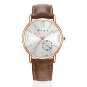 AFRA Triton Gents Watch | Rose Gold Case | White Dial | Brown Leather Strap | Model AF10801