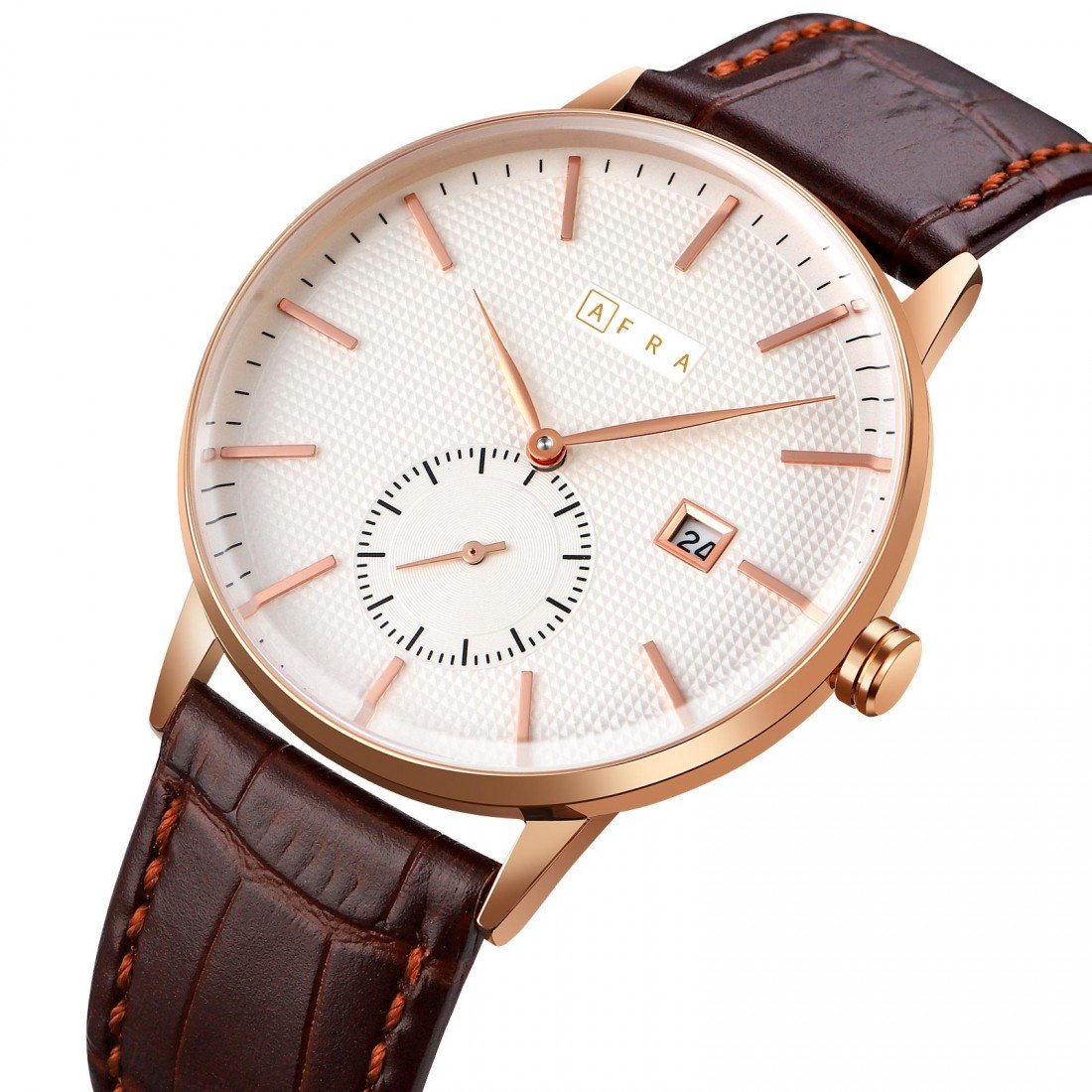 AFRA Radius Gents Watch | Rose Gold Case | White Dial | Brown Leather Strap | AF11501 - Image 3