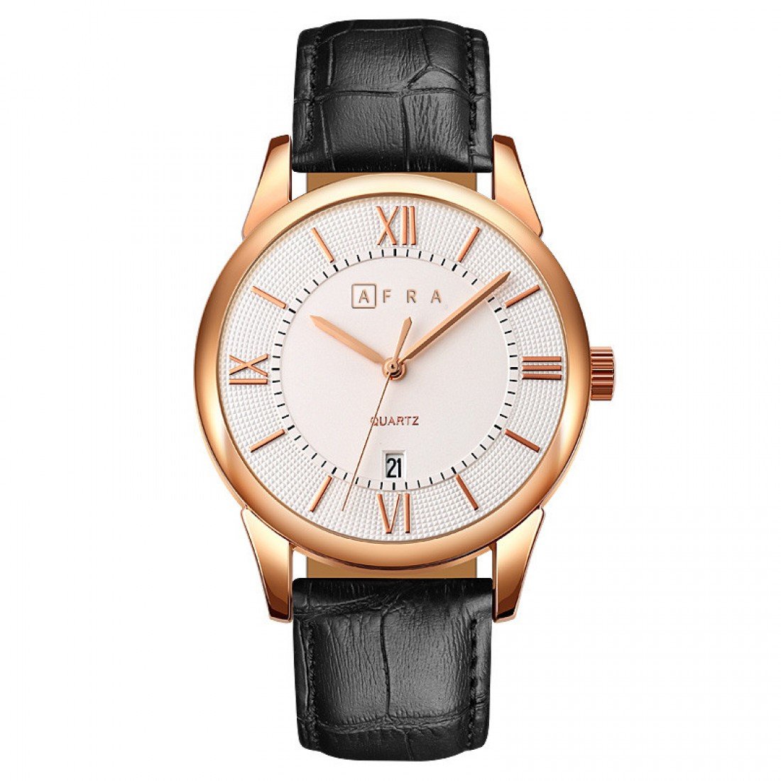 AFRA Oberon Gents Watch | Rose Gold Case | White Dial | Black Leather Strap | AF11601