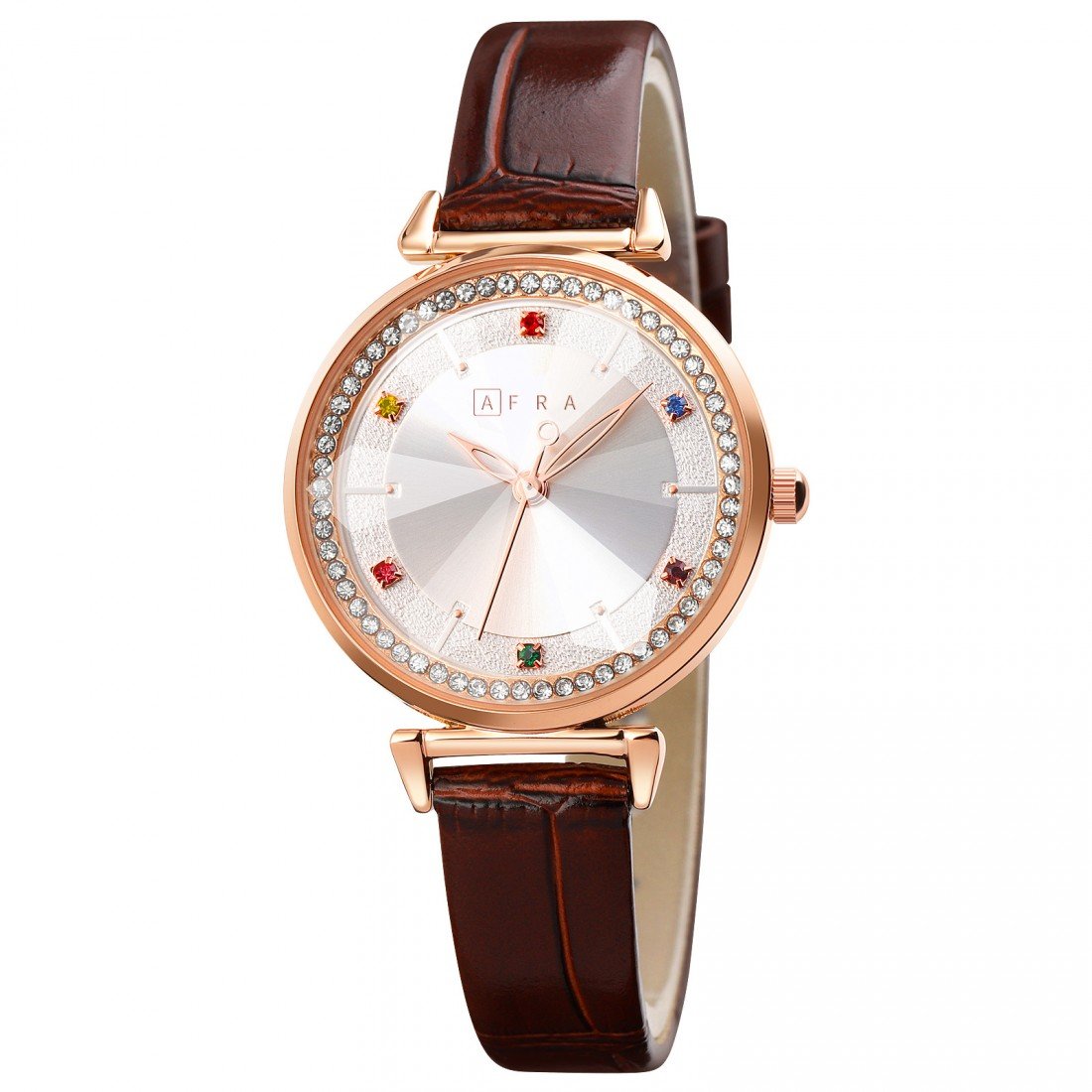 AFRA Gemma Ladies Watch | Rose Gold Case | White Dial | Brown Leather Strap | Classic Style | AF20803