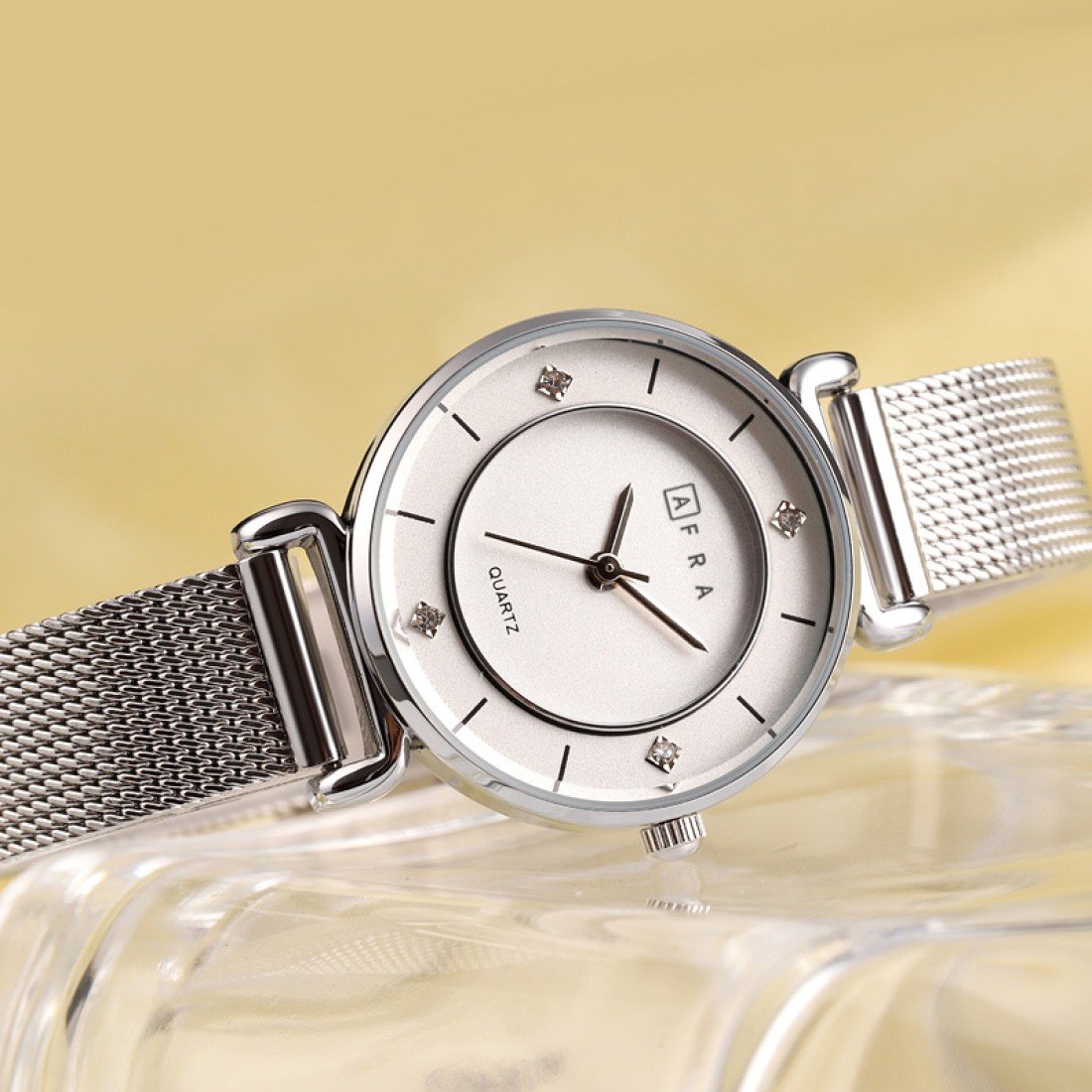 AFRA Shae Ladies Watch | Silver Case | White Dial | Silver Mesh Strap | Minimalist Elegance | AF21501 - Image 3