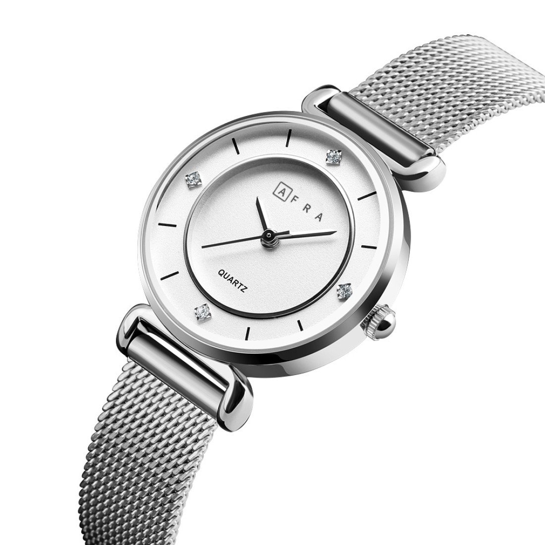 AFRA Shae Ladies Watch | Silver Case | White Dial | Silver Mesh Strap | Minimalist Elegance | AF21501 - Image 2