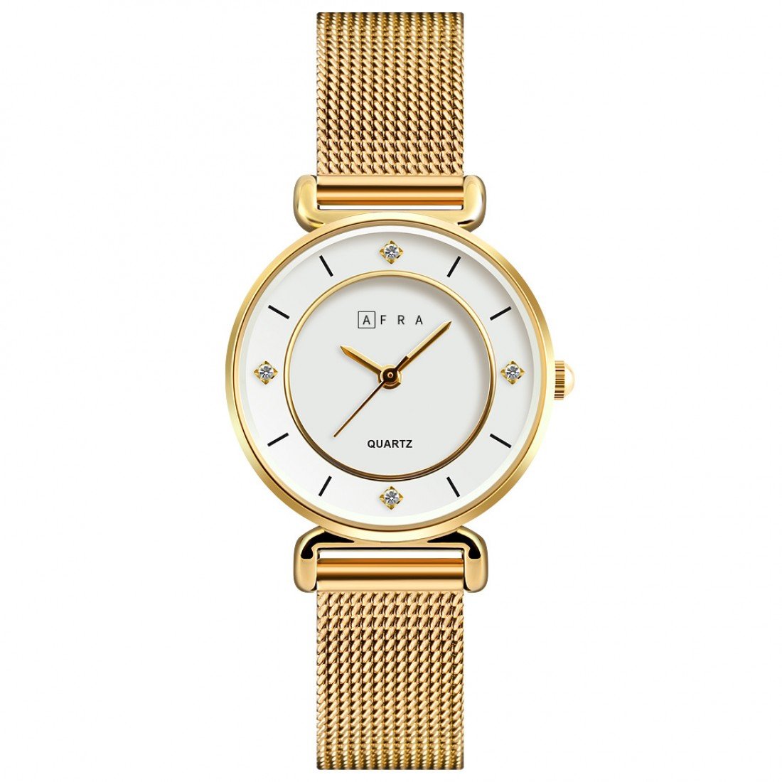 AFRA Shae Ladies Watch | Gold Case | White Dial | Gold Mesh Bracelet | Elegant Minimalist | AF21502