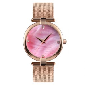 AFRA Pearlescent Ladies Watch | Rose Gold Case | Pink Dial | Rose Gold Mesh Bracelet | AF21703
