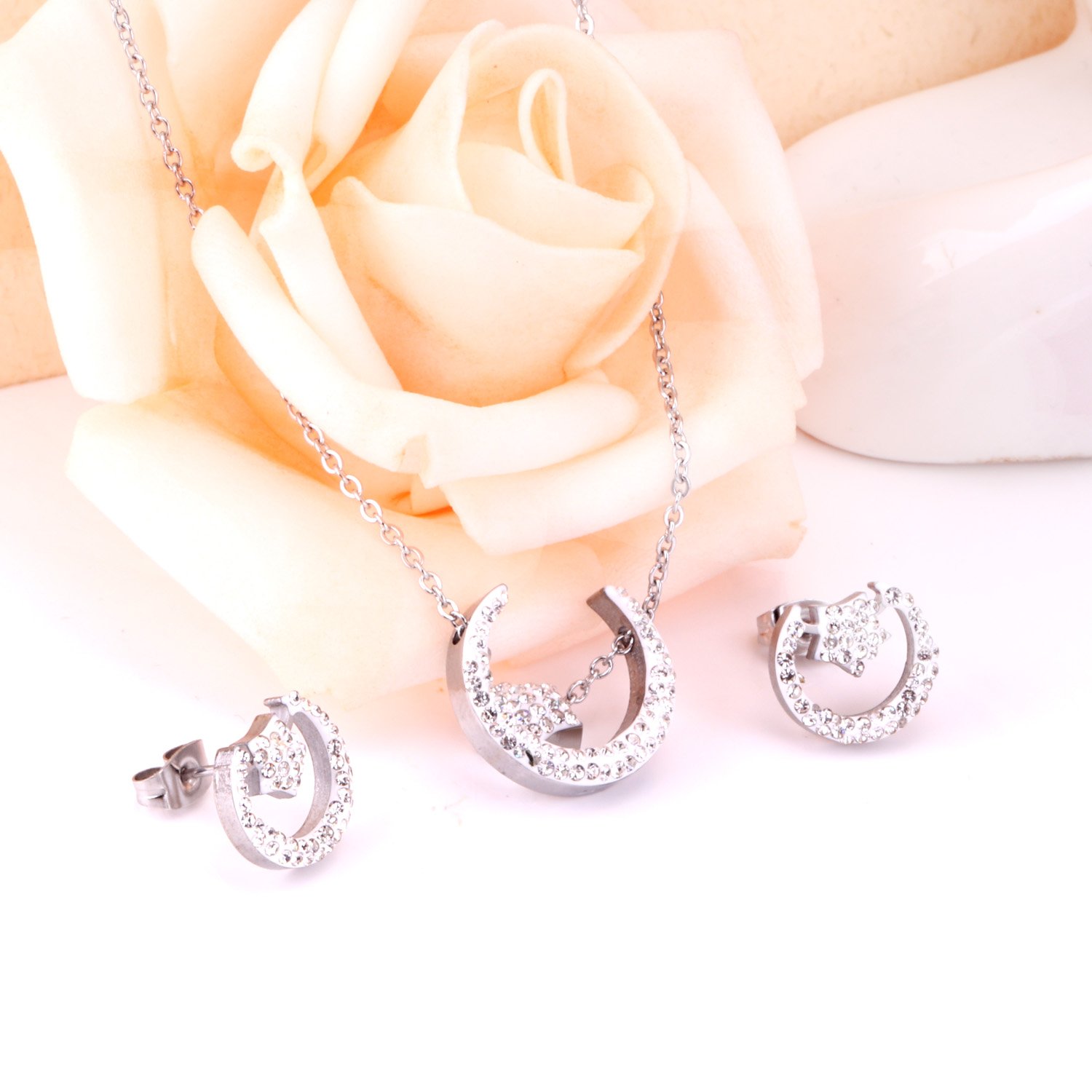 AFRA JEW Aylin Set | Silver Stainless Steel Necklace & Earrings | Elegant Jewelry Gift | AFJ28002S - Image 2