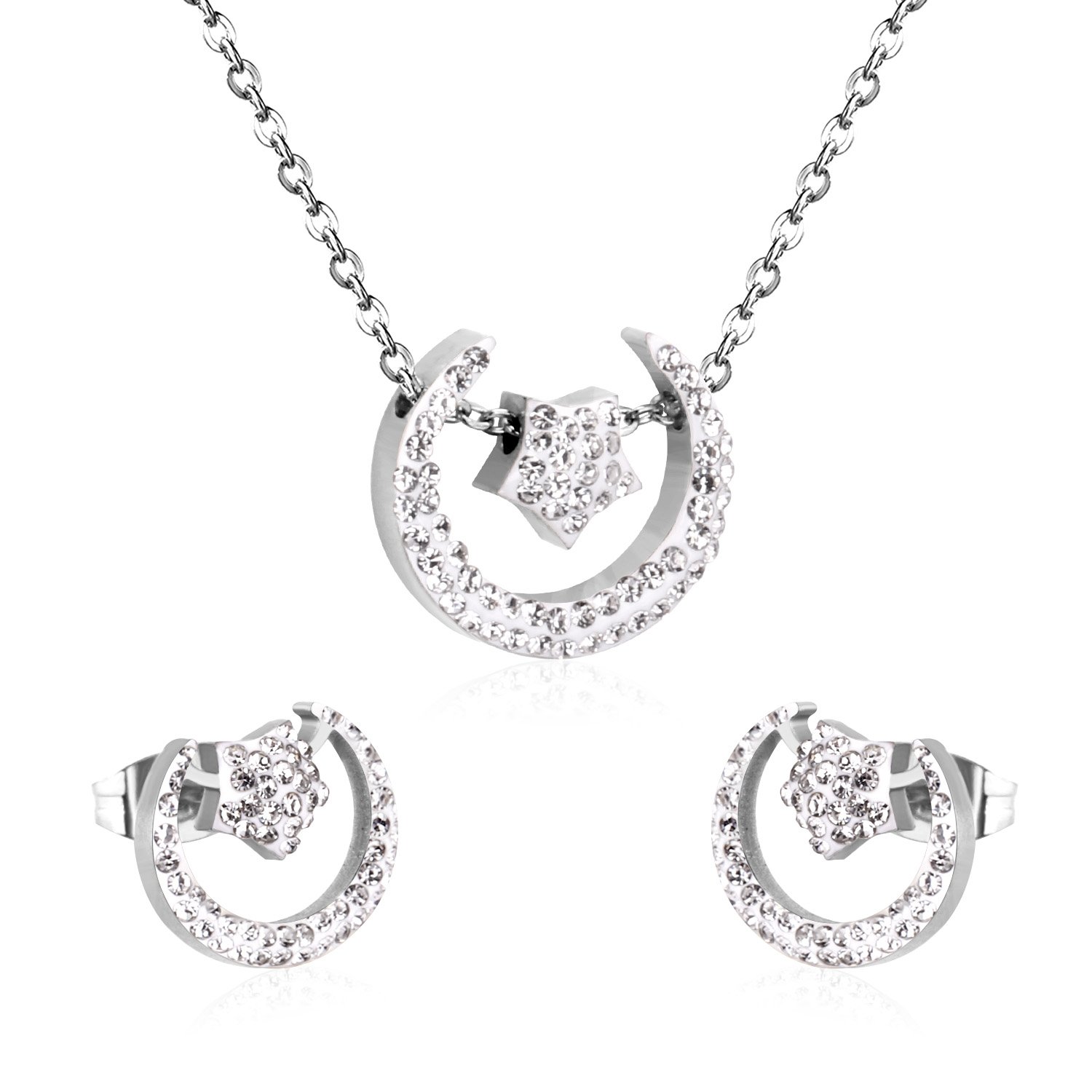 AFRA JEW Aylin Set | Silver Stainless Steel Necklace & Earrings | Elegant Jewelry Gift | AFJ28002S