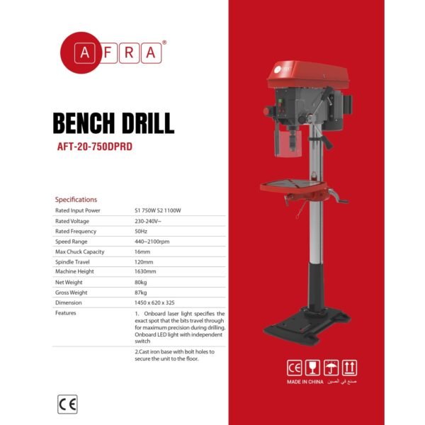 AFRA Drill Press - Model AFT-20-750DPRD | 750W | 20mm Chuck | Cast Iron Base | LED Light - Image 2