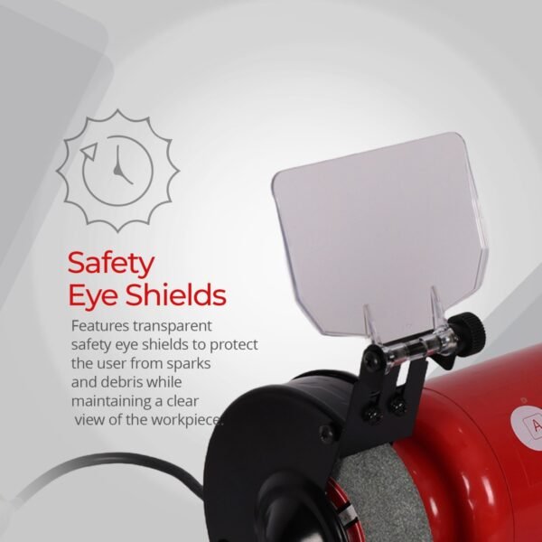 AFRA 700W bench grinder with 200mm wheels, silent motor, LED light, and adjustable safety shields. - Image 4