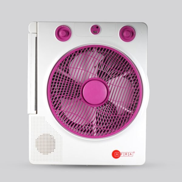 AFRA 12-Inch Rechargeable Fan, 220-240V, LED Light, USB, Solar Charging – AF-3200RECF, 2Y Warranty