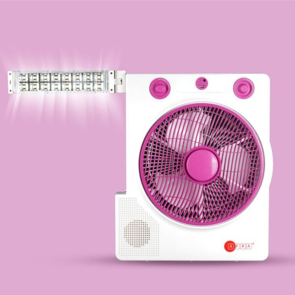 AFRA 12-Inch Rechargeable Fan, 220-240V, LED Light, USB, Solar Charging – AF-3200RECF, 2Y Warranty - Image 3