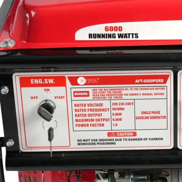AFRA AFT-6500PGRD Gasoline Generator | 6.5KW Max Output, Recoil & Electric Start, Low Noise - Image 6