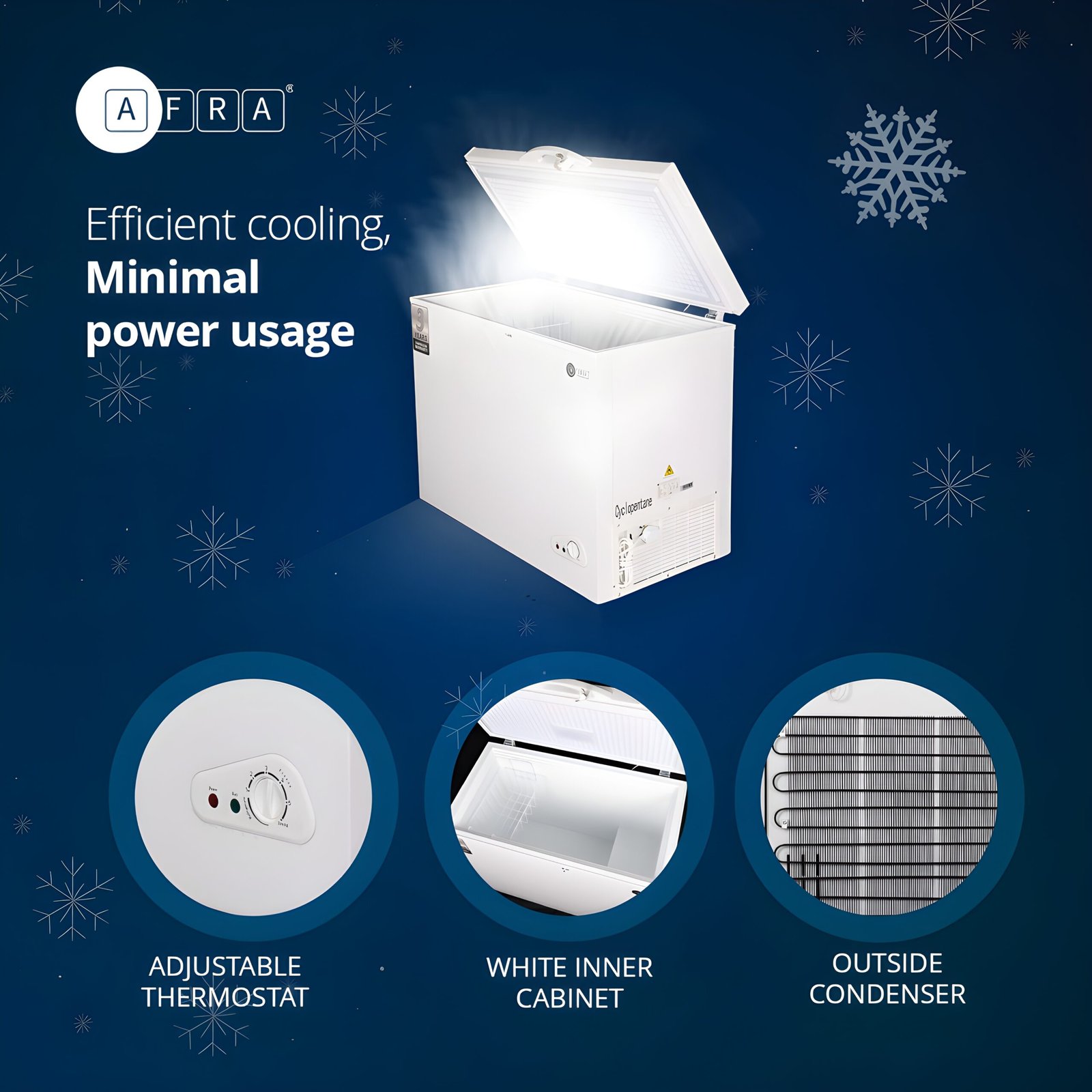 AFRA Chest Freezer 260L – Low Noise, Defrost Function, ESMA Certified – Model AF-2600CFWT - Image 6