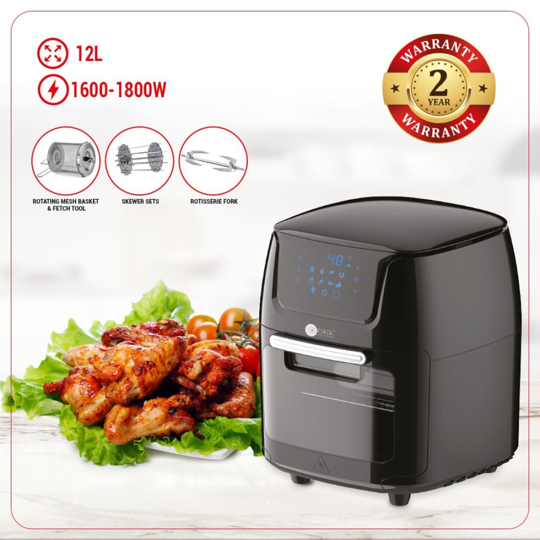 AFRA Air Fryer Oven 12L – Fast Cooking, Adjustable Temperature, Cool Touch – AF-2515AFBK - Image 2