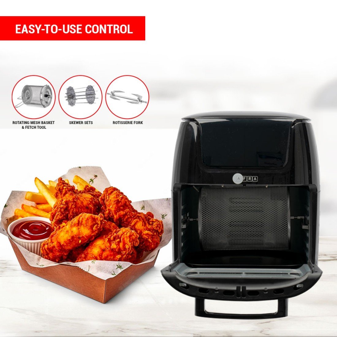 AFRA Air Fryer Oven 12L – Fast Cooking, Adjustable Temperature, Cool Touch – AF-2515AFBK - Image 3