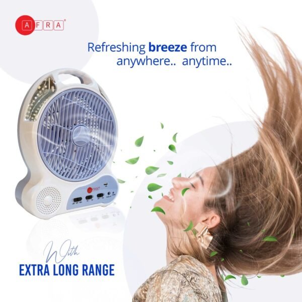 AFRA Rechargeable LED Fan 16W, White, Plastic Body, Solar Charging Port – AF-0920RFNS, 2Y Warranty - Image 6