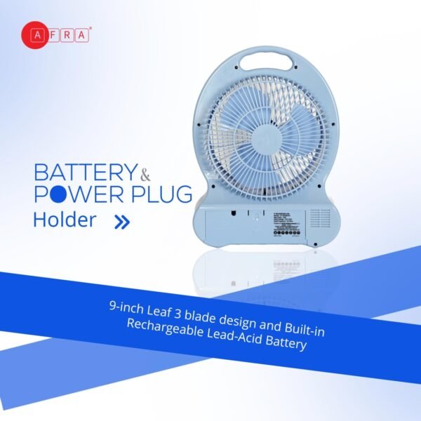 AFRA Rechargeable LED Fan 16W, White, Plastic Body, Solar Charging Port – AF-0920RFNS, 2Y Warranty - Image 2