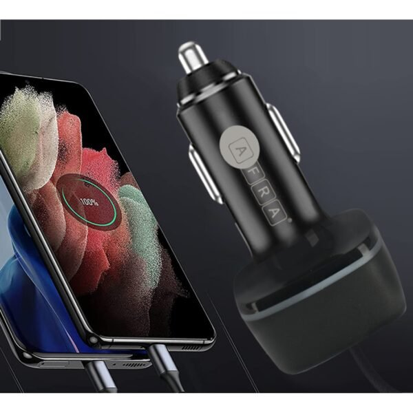 AFRA Compact Car Charger AF-0095USBC – 32W, 3A, 3 Ports (2x USB-A, 1x USB-C), Fast Charging - Image 2