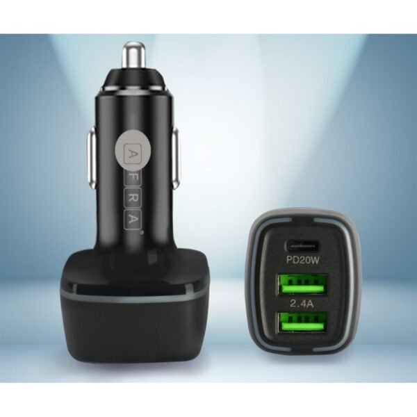 AFRA Compact Car Charger AF-0095USBC – 32W, 3A, 3 Ports (2x USB-A, 1x USB-C), Fast Charging - Image 4