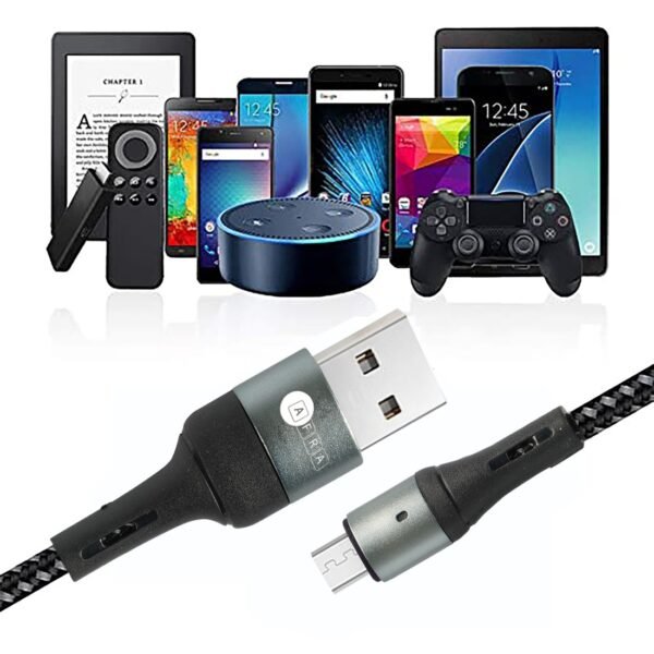 AFRA USB Charging Cable AF-0003MUSB – 2.4A, Nylon-Braided, Micro USB, Tangle-Free & LED Indicator - Image 4